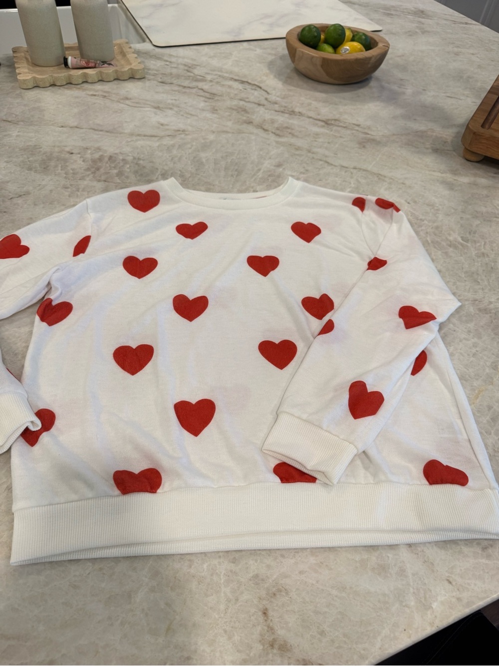 Jordan White Crewneck Sweater with Red Heart Print